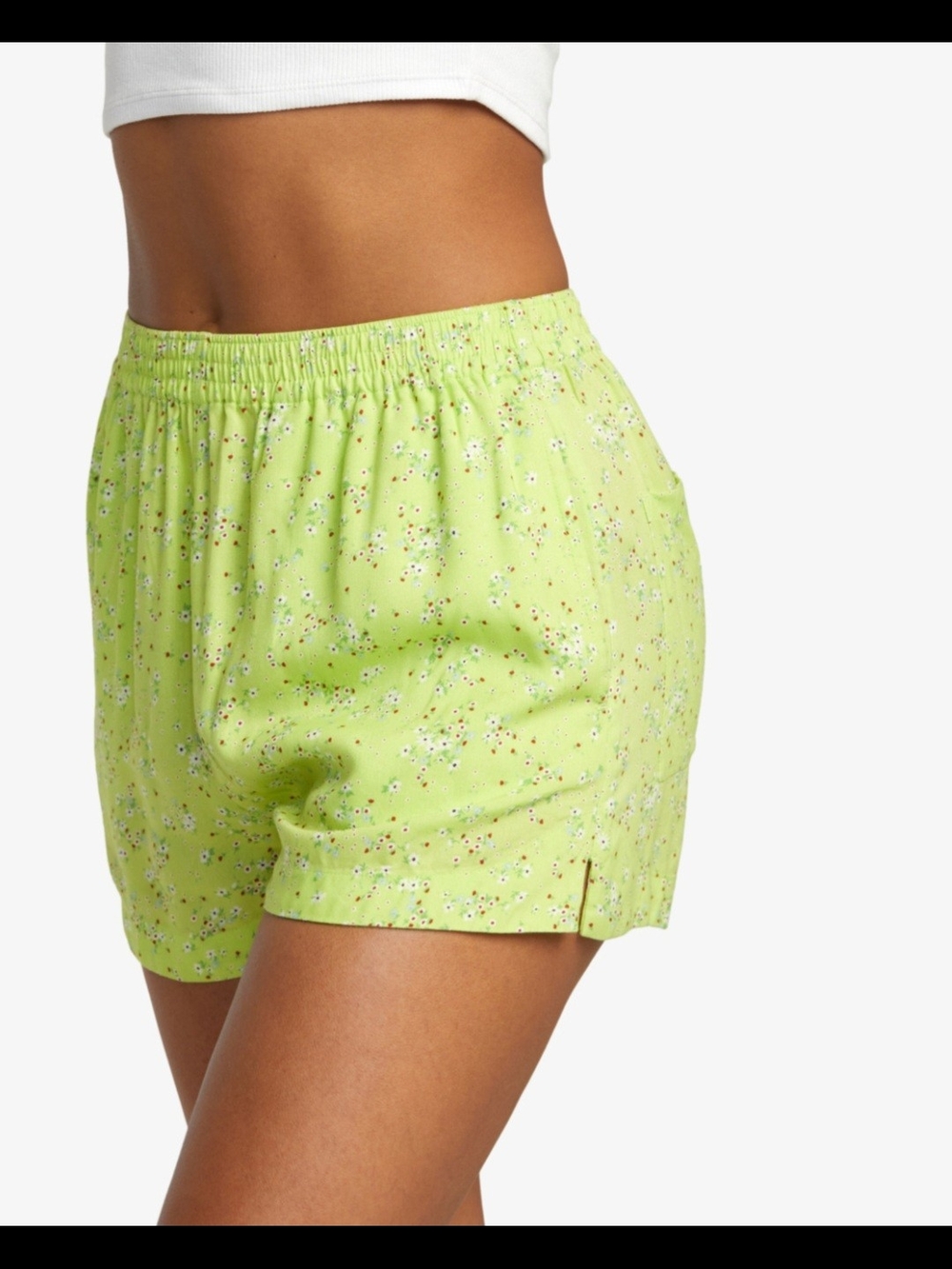 RVCA Lime Green Floral Elastic-Waist Shorts